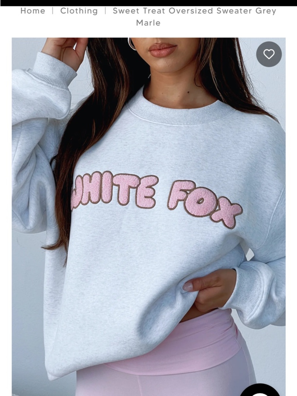 White Fox Boutique Grey Marle Sweatshirt with Pink Logo
